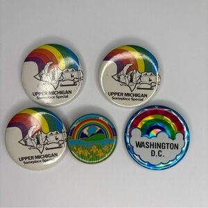Rainbow Mountains Pin Button 80’s PRIDE upper Michigan Washington DC hologram
